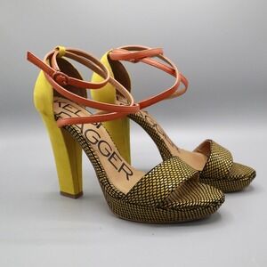 Kelsi Dagger Snakeskin Pumps Womens 8 Yellow Suede Chunky Platform Contemporary